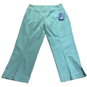 Lulu-B Light Blue Capris Pants Aqua Mid Rise Crop Side Slits Back Pockets Size 6